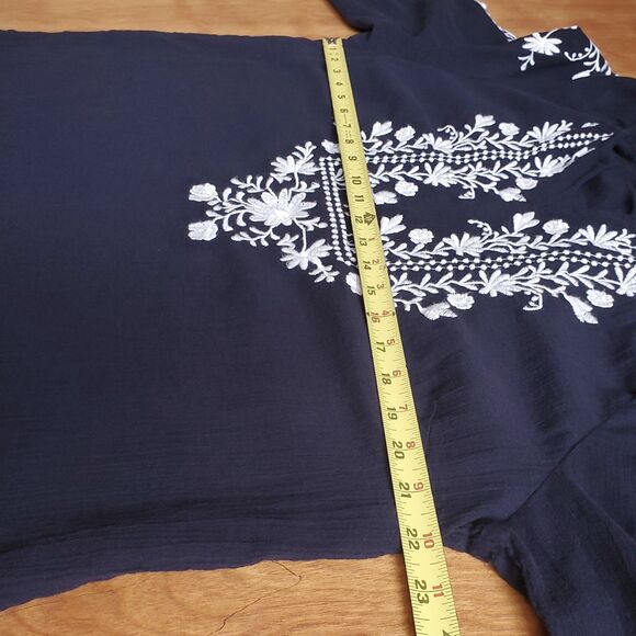 Talbots Embroidered Peasant Blouse XL Blue White Boho Cottagecore 3/4 Sleeve - Picture 7 of 10